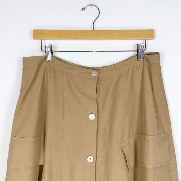 Vince Women's Utility Linen Cotton Blend Midi Skirt Size 12 Sandstorm Tan - Picture 4 of 16